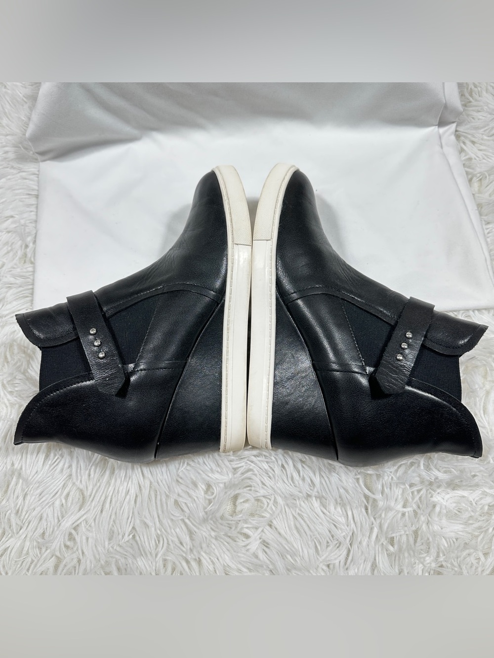 Linea Paolo Womens Sz 9,5 Black Leather Wedge Sneaker Boots Side Zip Comfort - Picture 4 of 16